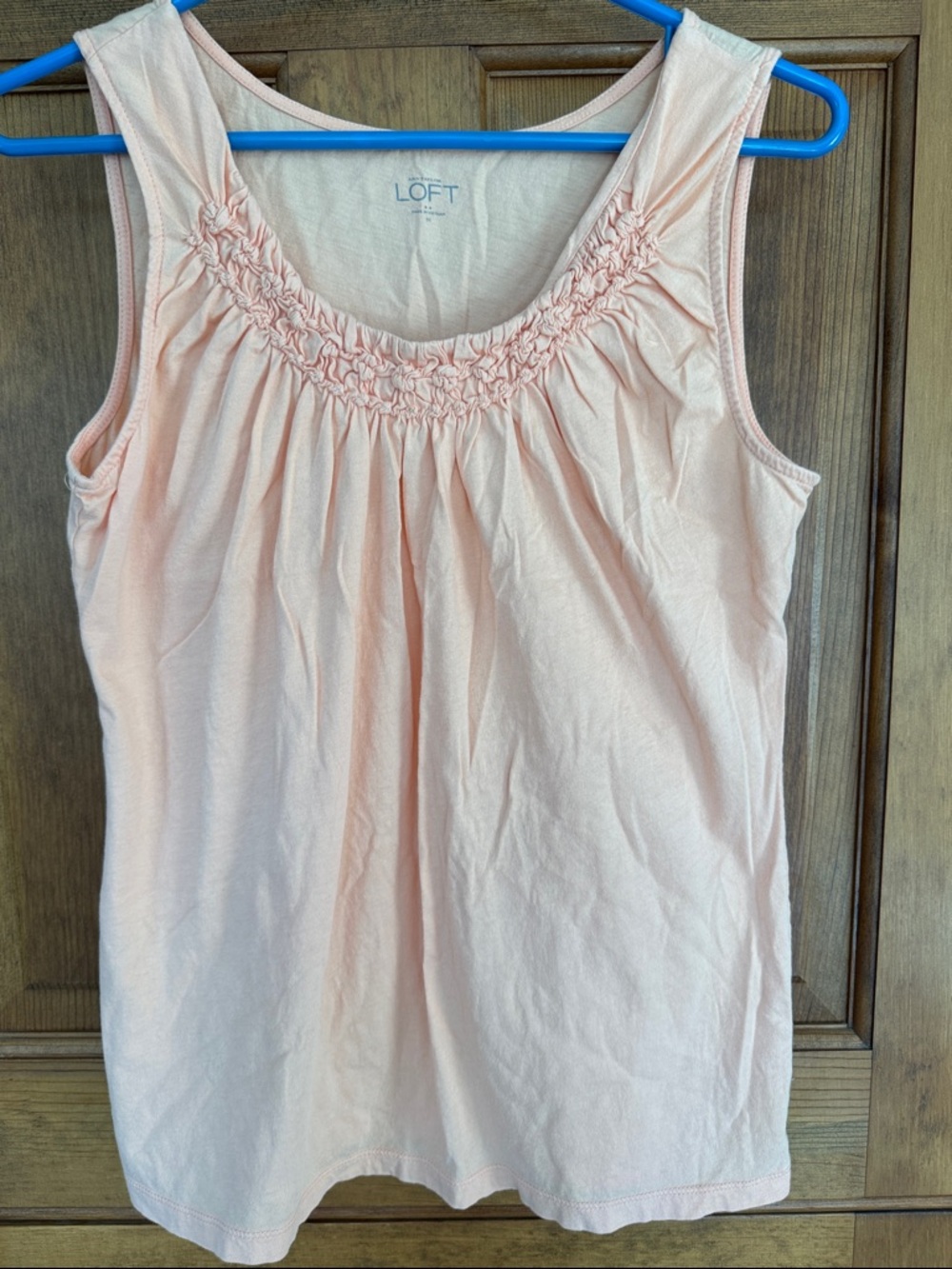 LOFT Soft Peach Smocked-Neck Sleeveless Tank